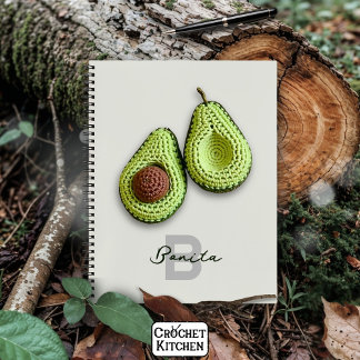 Cute Cottagecore Crochet Avocado Monogram Name Notebook