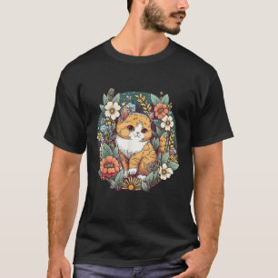 Cute Cottagecore Floral Cat Aesthetic Girls Women T-Shirt