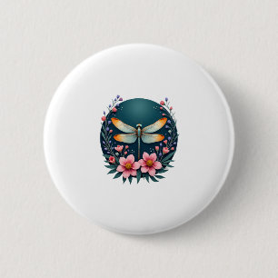Cute Cottagecore Floral Dragonfly Aesthetic Girls 2 Inch Round Button
