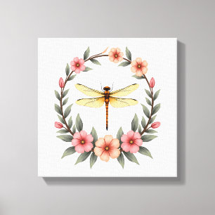 Cute Cottagecore Floral Dragonfly Aesthetic Girls  Canvas Print