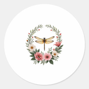 Cute Cottagecore Floral Dragonfly Aesthetic Girls  Classic Round Sticker