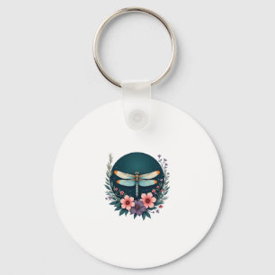 Cute Cottagecore Floral Dragonfly Aesthetic Girls Keychain