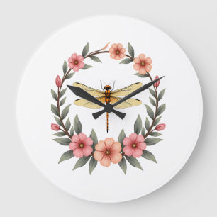 Cute Cottagecore Floral Dragonfly Aesthetic Girls  Large Clock