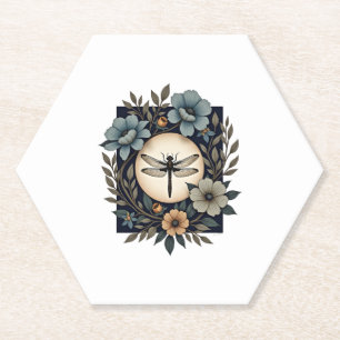 Cute Cottagecore Floral Dragonfly Aesthetic Girls Paper Coaster
