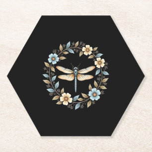 Cute Cottagecore Floral Dragonfly Aesthetic Girls Paper Coaster