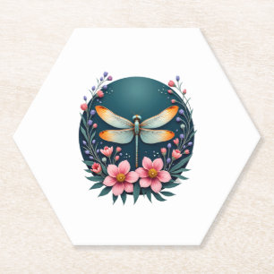 Cute Cottagecore Floral Dragonfly Aesthetic Girls Paper Coaster