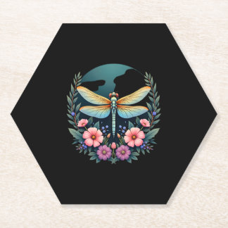 Cute Cottagecore Floral Dragonfly Aesthetic Girls Paper Coaster