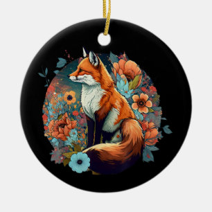 Cute Cottagecore Floral Fox Aesthetic Girls Women  Ceramic Ornament