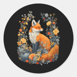 Cute Cottagecore Floral Fox Aesthetic Girls Women Classic Round Sticker