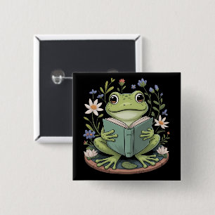 Cute Cottagecore Floral Frog Aesthetic Nature 2 Inch Square Button