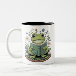 Cute Cottagecore Floral Frog Aesthetic Nature Two-Tone Coffee Mug