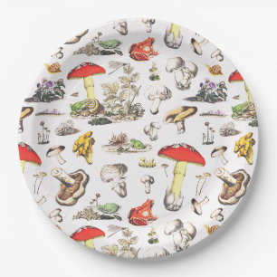 Cute Cottagecore Forest Mushroom Frog Snail Paper Plate