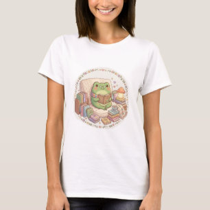 Cute Cottagecore Frog Reading Book Cozy Mushroom T-Shirt