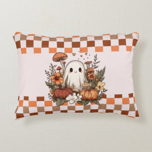Cute Cottagecore Ghost Fall Halloween Chequerboard Accent Pillow