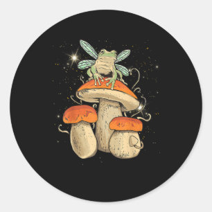 Cute Cottagecore Mushroom Frog Goblincore Style Classic Round Sticker
