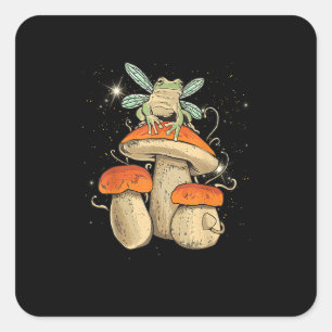Cute Cottagecore Mushroom Frog Goblincore Style Square Sticker