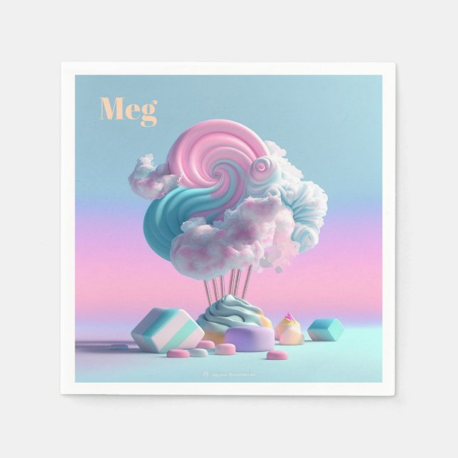 Cute Cotton Candy Clouds Personalized Napkins (Front)