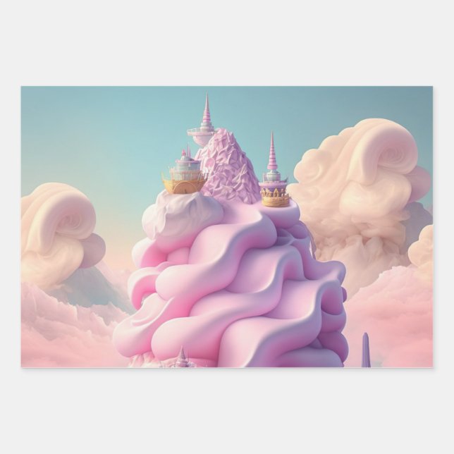 Cute Cotton Candy Clouds Wrapping Paper Set (Front)