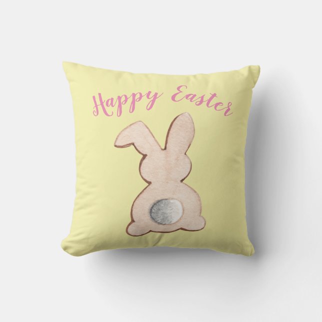 Cute Cottontail Easter Bunny Yellow Throw Pillow (Front)