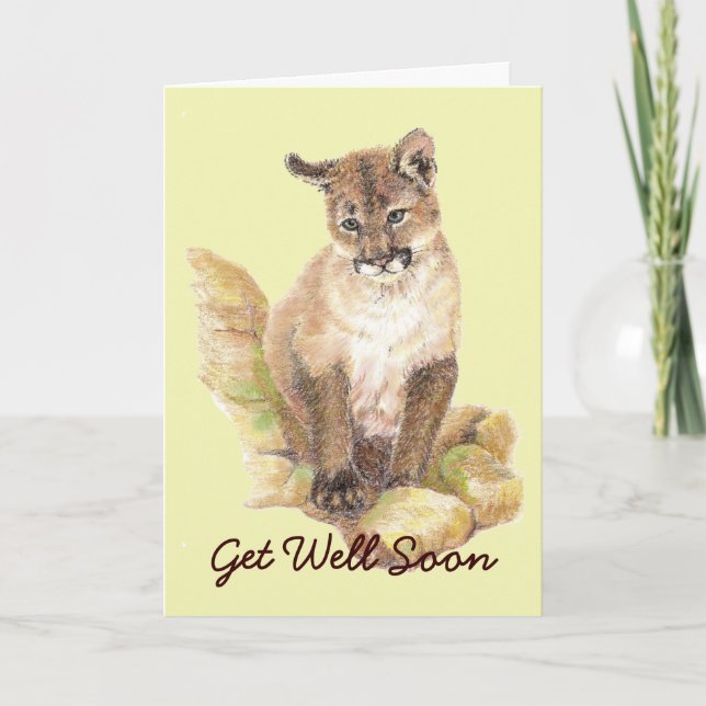 Cute Cougar Cub Get Well Soon to Customize Card (Front)