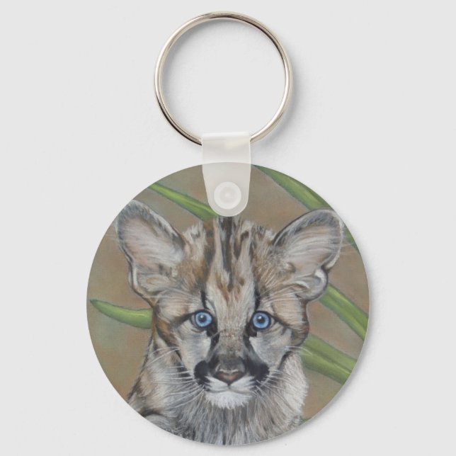 cute cougar kitten big cat wildlife painting art keychain (Front)