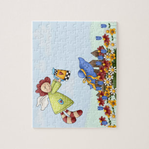 Cute Country Angel Watering Flowers Jigsaw Puzzle