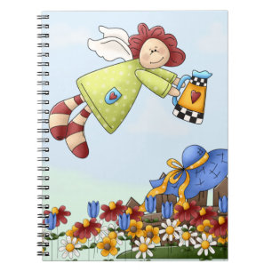 Cute Country Angel Watering Flowers Notebook