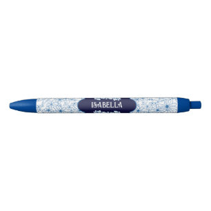 Cute Country Blue & White Floral Personalized Name Ink Pen