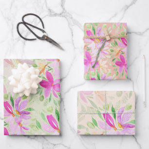 Cute Country Boho Watercolor Floral Wrapping Paper Sheet