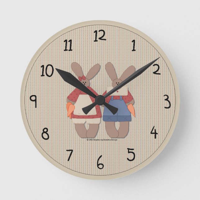 Cute Country Bunnies Wall Clock (Front)