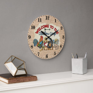 Cute Country chicken coop word art Large Clock