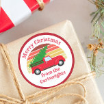 Cute Country Christmas Red Truck Custom Gift Classic Round Sticker<br><div class="desc">Cute custom Christmas family gift label featuring a red farm truck carrying a green fir tree back to their Southern home. Personalize this pretty gift sticker for a matching family presents. Add with your last name and year for a country farmer party at a farmhouse.</div>