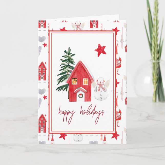 Cute Country Christmas Snowman Holiday Folded Card (Front)