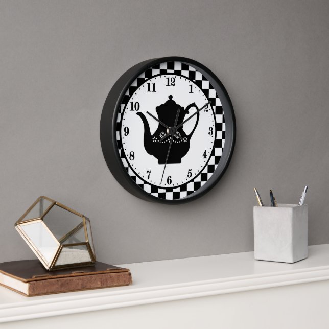 cute Country  coffee pot word art Large Clock (Office)