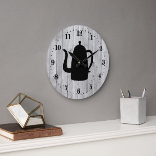 cute Country coffee pot word art Large Clock