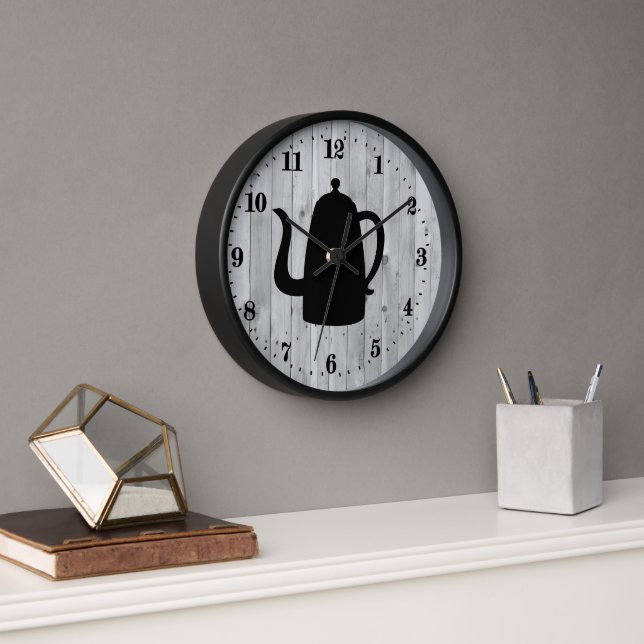 cute Country coffee pot word art Large Clock (Office)