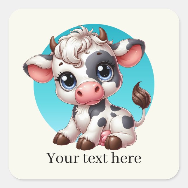 Cute Country cow add text  Square Sticker (Front)