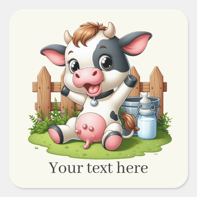 Cute Country cow add text  Square Sticker (Front)