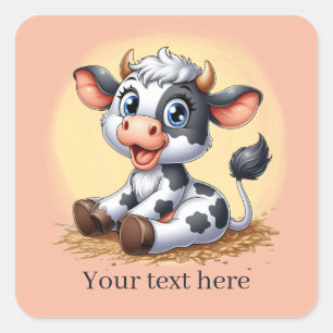 Cute Country cow add text  Square Sticker