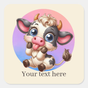 Cute Country cow add text  Square Sticker