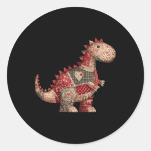 Cute Country Dinosaur Patchwork Hearts Valentine  Classic Round Sticker