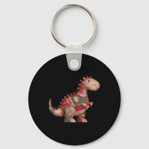 Cute Country Dinosaur Patchwork Hearts Valentine  Keychain