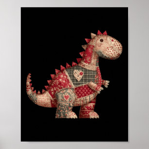 Cute Country Dinosaur Patchwork Hearts Valentine  Poster