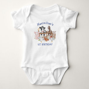 Cute Country Farm Animals 1st Birthday Baby Bodysuit