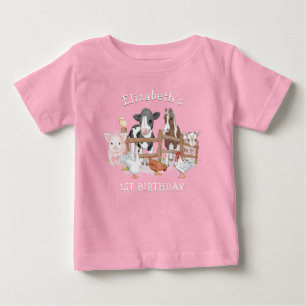 Cute Country Farm Animals 1st Birthday Baby T-Shirt