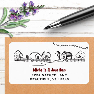 Cute Country Farm Black, White and Red Address Label