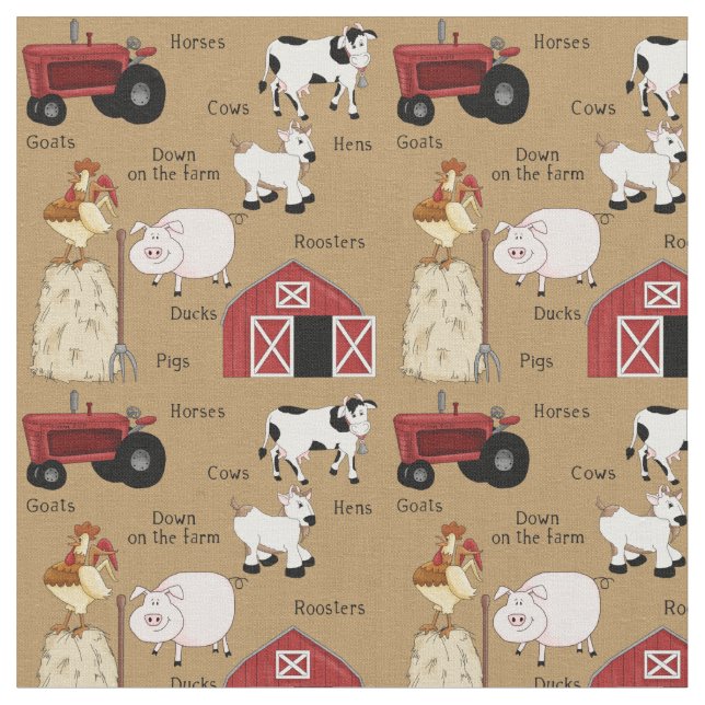 Cute Country Farm pattern material Fabric (Close Up)