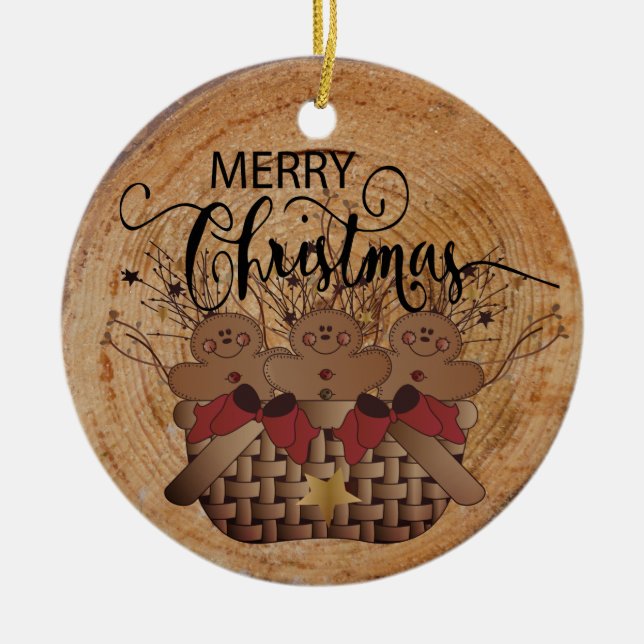 Cute Country Gingerbread Ceramic Ornament (Front)