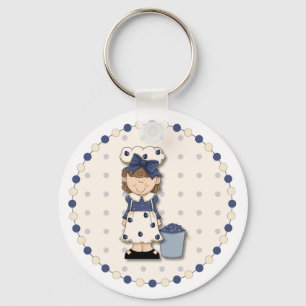 Cute country girl + bucket filled with blueberries keychain