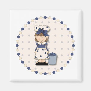 Cute country girl + bucket filled with blueberries magnet